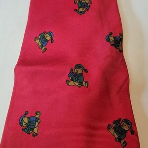 Pure Silk By Wembley- Christmas Tie- Elf Teddy Bear- Red 100% Imported Silk